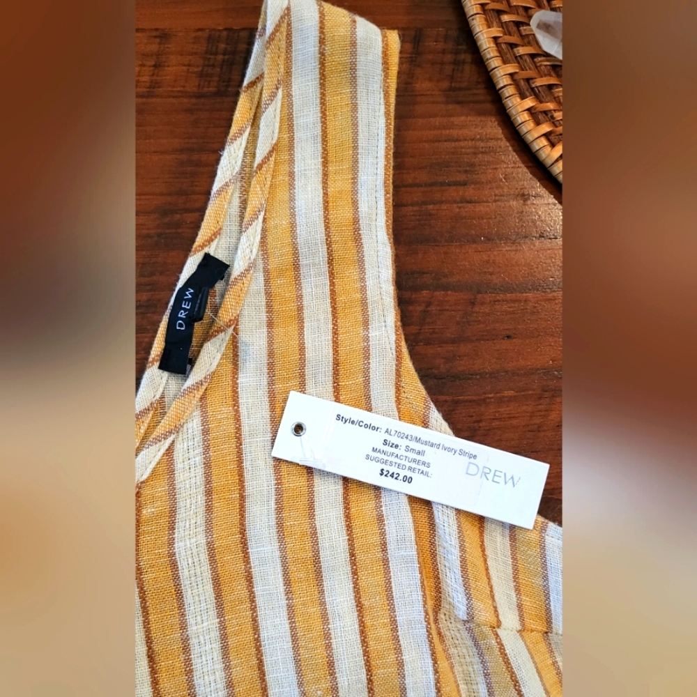 Anthropologie - HOST PICK   Drew Yellow Stripe Linen Blend Sleeveless Dress - S - Picture 3 of 5